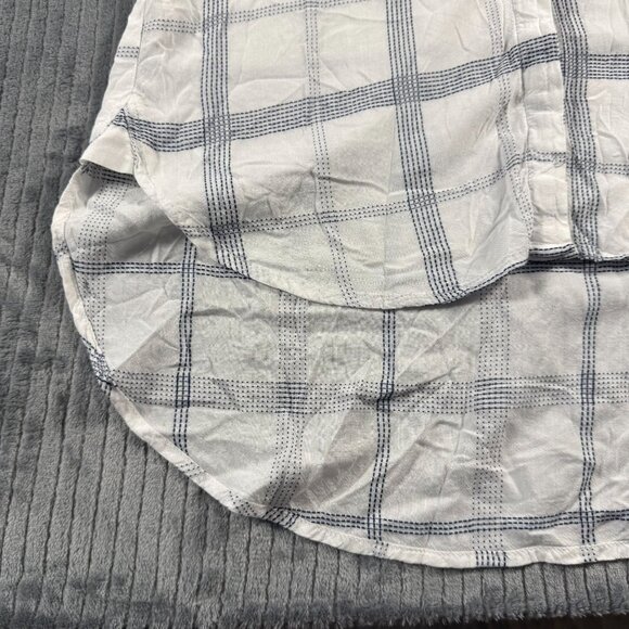 Bella Dahl High Low Button Down Blouse Top White Blue Plaid Womens M - Picture 3 of 10